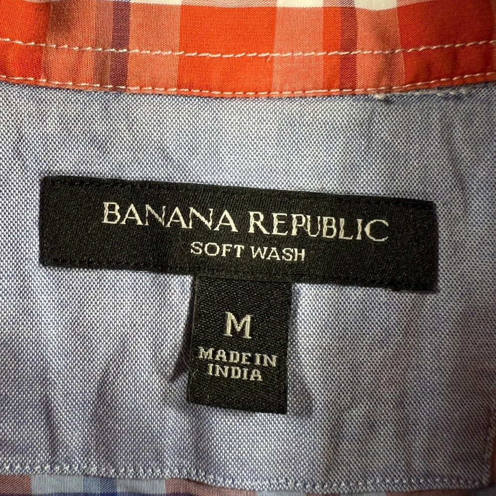 Banana Republic Shirt Mens Medium Orange Plaid Long Sleeve Button Down Casual